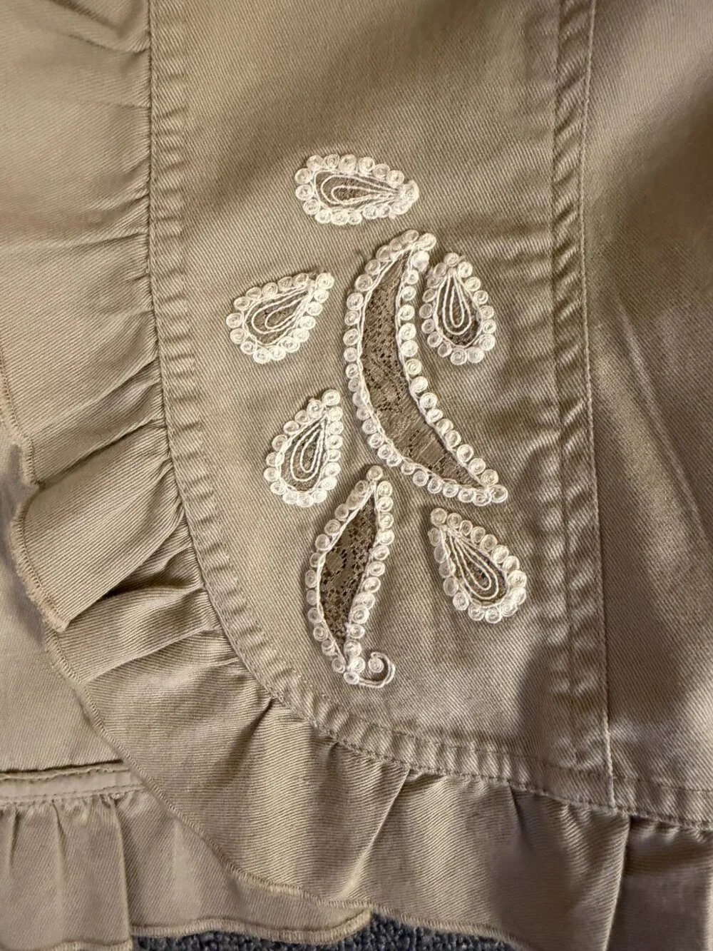 Chico's Tan Cotton Embroidered Open Jacket XL Boho Scallop Hem - Picture 4 of 8